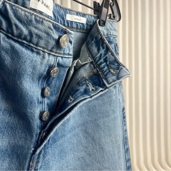 FRAME Le Slouch Women’s Light Blue Straight Jeans with Distressed Details - Picture 10 of 15